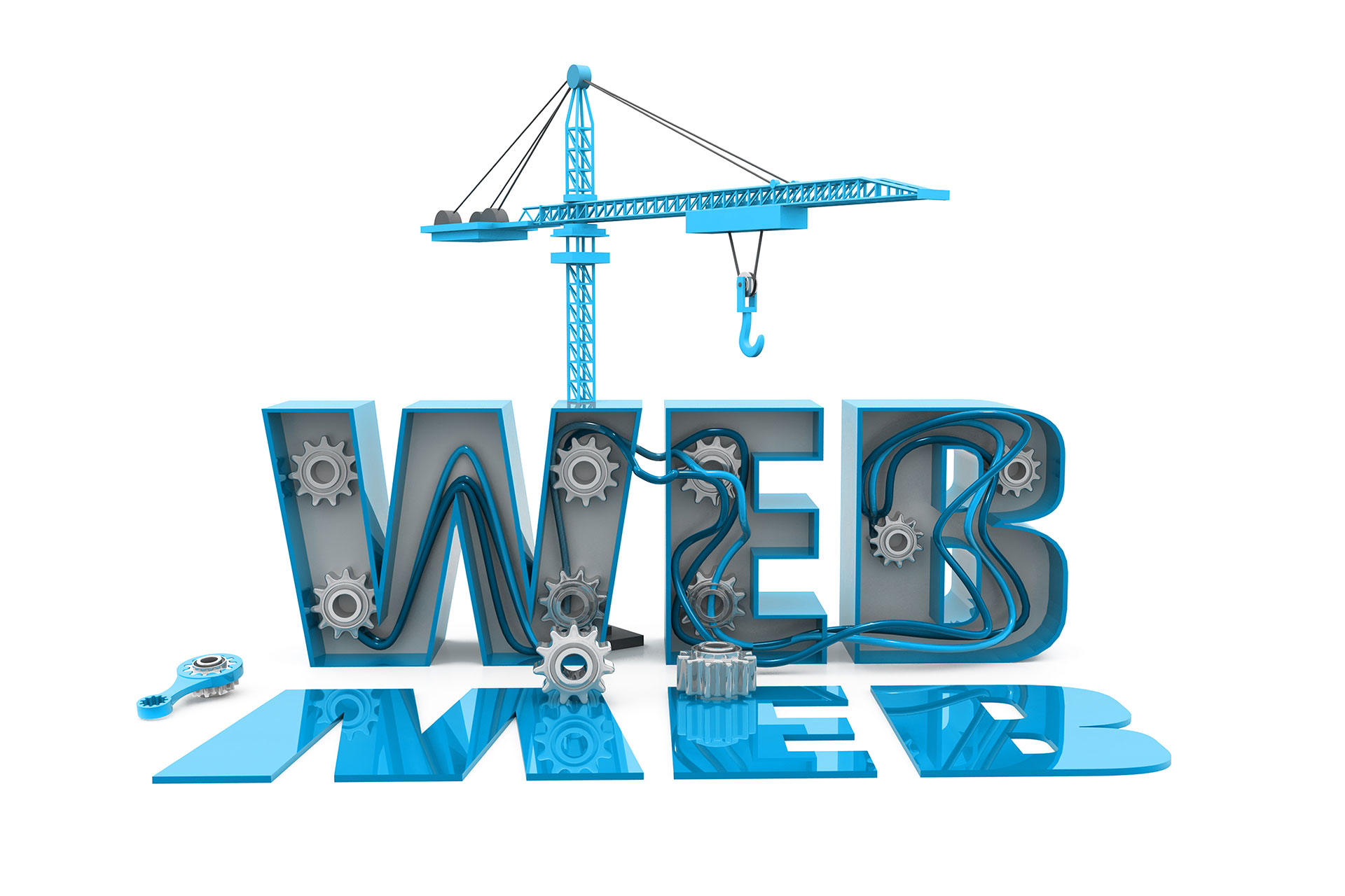 Illustration 3D du mot Web en construction représentant la création d’un site web.